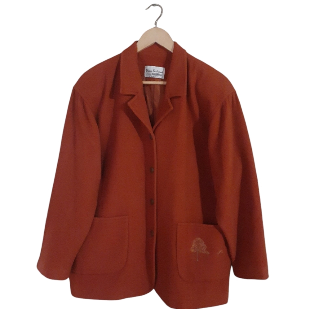 Vintage Pierre Bertrand For Glensport Women's Wool Cashmere Jacket Orange 14